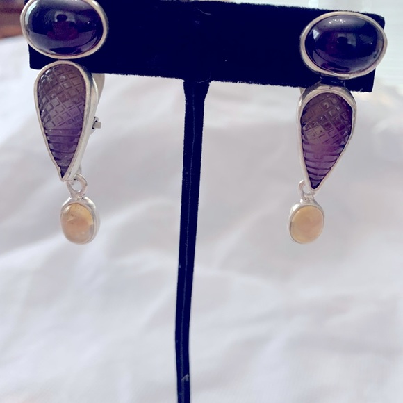 VTG Any Kahn Russell Sterling Silver Amethyst And Topaz Click Earrings NWOT - Picture 3 of 8
